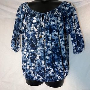Fig & Blu blue and white peasant top, XL